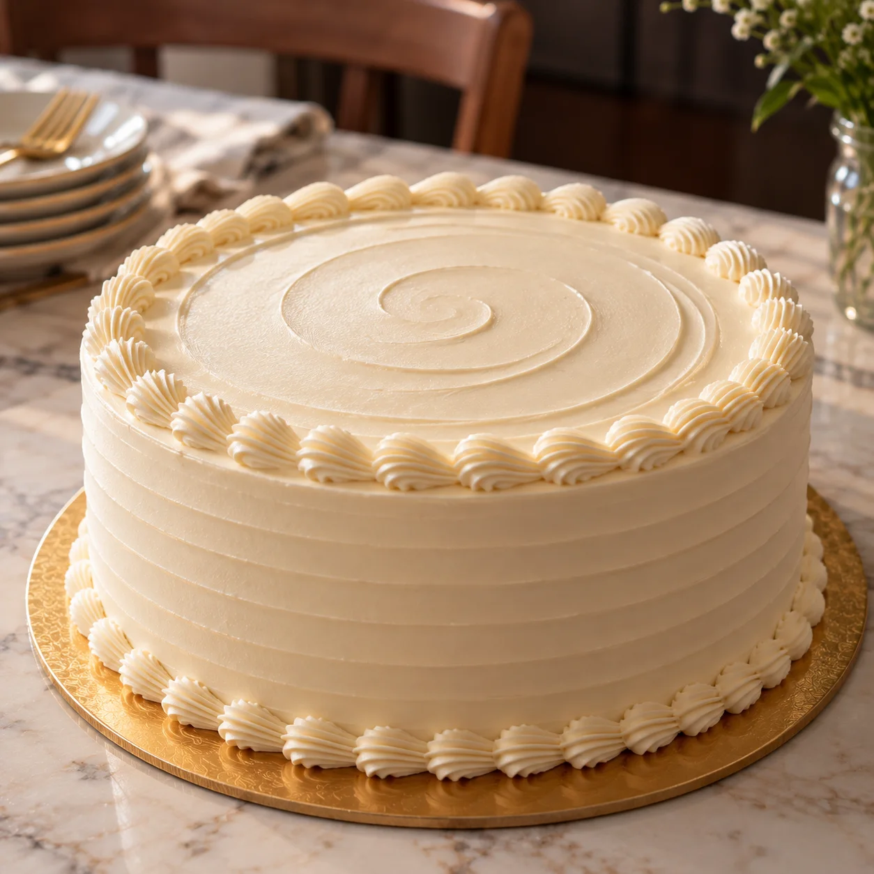 ARONISA Classic Celebration Cake with vanilla buttercream and a piped shell border